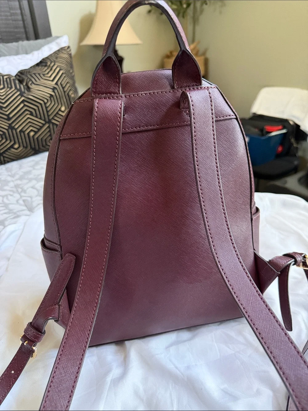 Michael Kors Plum Saffiano Mini Backpack with Gold Stud Hearts